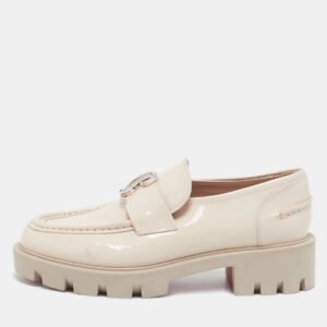 Christian Louboutin Beige Patent Leather CL Moc Lug Loafers Size 36