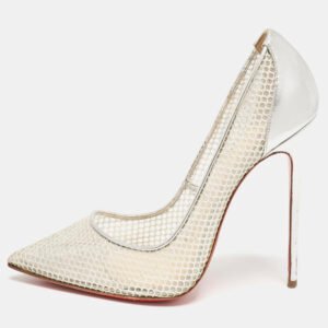 Christian Louboutin Silver Mesh and Leather Follies Resille Pointed Toe Pumps Size 40