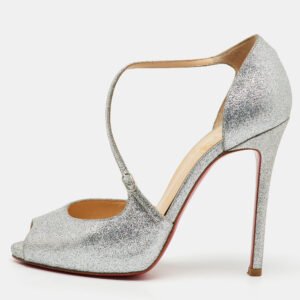 Christian Louboutin Silver Glitter Peep Toe D'orsay Pumps Size 38