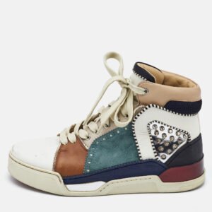 Christian Louboutin Multicolor Leather and Suede Loubikick Spikes Sneakers Size 39