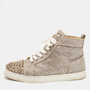 Christian Louboutin Gold Glitter Lou Spikes High Top Sneakers Size 39