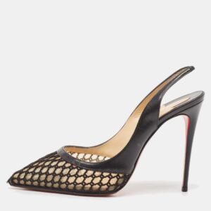 luxury-women-christian-louboutin-used-shoes-p1142322-003 Christian Louboutin Black Leather and Net Miluna Slingback Pumps Size 38
