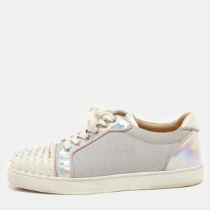 Christian Louboutin Multicolor Iridescent Glitter and Leather Vieira Spike Orlato Low Top Sneakers Size 37.5