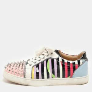 Christian Louboutin Multicolor Patent Leather Spike Trainers Sneakers Size 37