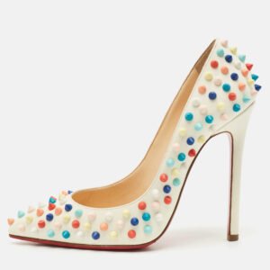 Christian Louboutin White Leather Multicolor Spikes Pigalle Pumps Size 37.5