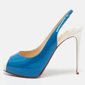 Christian Louboutin Blue/White Patent Leather Private Number Sandals Size 37.5