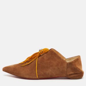Christian Louboutin Brown/Yellow Suede Pointed Toe New Medinana Tassel Flats Size 37