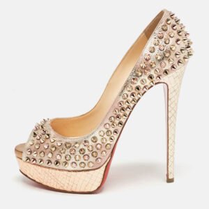 christian louboutin metallic multicolor leather lady peep spikes pumps size 39.5