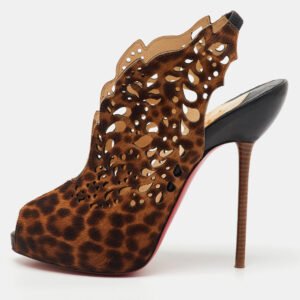 luxury-women-christian-louboutin-used-shoes-p1150040-009 Christian Louboutin Brown Leopard Print Calf Hair Markesling Peep Toe Pumps Size 38