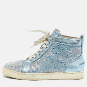 Christian Louboutin Blue Leather Strass Louis High Top Sneakers Size 38