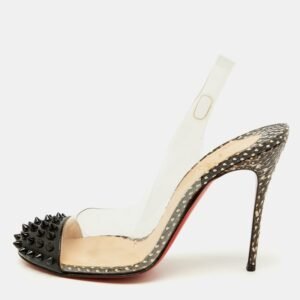 Christian Louboutin Black Patent Leather and PVC Epoca Slingback Pumps Size 37.5