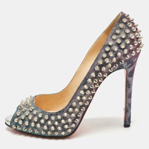 Christian Louboutin Multicolor Metallic Lurex Fabric Yolanda Spikes Peep Toe Pumps Size 38.5