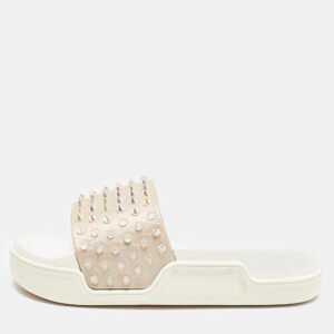 Christian Louboutin White Leather Pool Fun Flat Slides Size 37