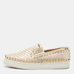 Christian Louboutin Metallic Snakeskin Pik Boat Slip On Sneakers Size 36.5