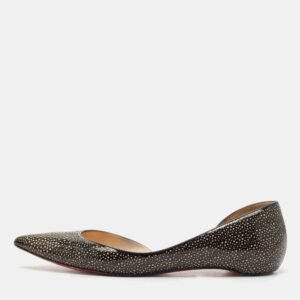 Christian Louboutin Black/Beige Lasercut Patent Leather and Suede D'Orsay Ballet Flats Size 38