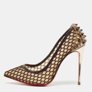 Christian Louboutin Multicolor Mesh and Leather Spikes Guni Pumps Size 35