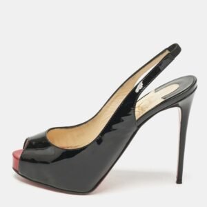Christian Louboutin Black Patent Leather Private Number Peep Toe Pumps Size 36.5