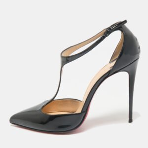 Christian Louboutin Black Patent Leather J String T-Strap Pumps Size 39.5