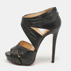 Christian Louboutin Black Pleated Leather Kashou Ankle-Strap Sandals Size 38