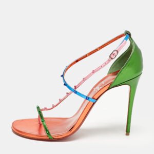 Christian Louboutin Metallic Multicolor Leather Riojana Spikes Sandals Size 38.5