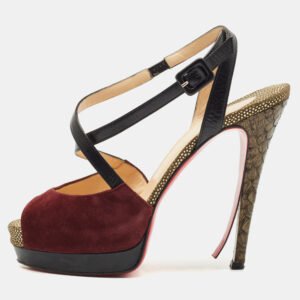 Christian Louboutin Multicolor Leather and Python Cross Minetta Platform Sandals Size 37.5