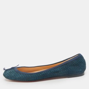 Christian Louboutin Blue Python Leather Rosella Bow Ballet Flats Size 39.5