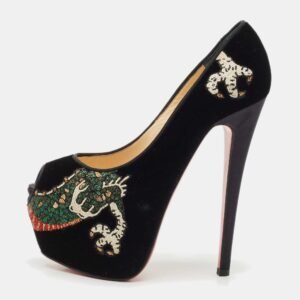 Christian Louboutin Black Velvet Highness Dragon Tattoo Platform Pumps Size 35.5