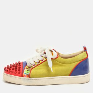 Christian Louboutin Multicolor Suede and Patent Leather Louis Junior Spikes Sneakers Size 37.5