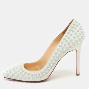Christian Louboutin White Leather Pigalle Spikes Pumps Size 37.5
