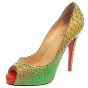 Christian Louboutin Green/Orange Python Very Prive Peep Toe Pumps Size 40