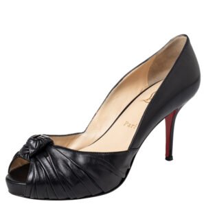 Christian Louboutin Black Leather Knot Peep Toe Pumps Size 39