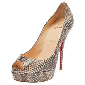 Christian Louboutin Brown Water Snake Lady Peep Toe Platform Pumps Size 38