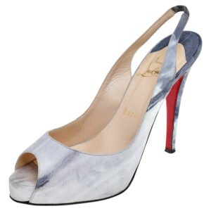 Christian Louboutin Grey Nubuck Leather No Prive Slingback Pumps Size 37.5