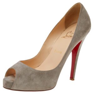 Christian Louboutin Grey Suede Prive Peep Toe Platform Pumps Size 38.5