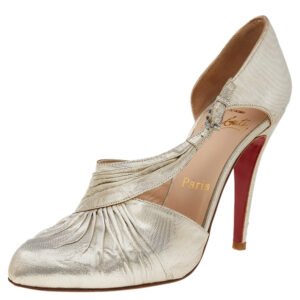 Christian Louboutin Metallic Gold Lam&eacute; Fabric Ruffle D'Orsay Pumps Size 38
