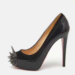 Christian Louboutin Black Patent Leather and Suede Asteroid Spikes Pumps Size 37