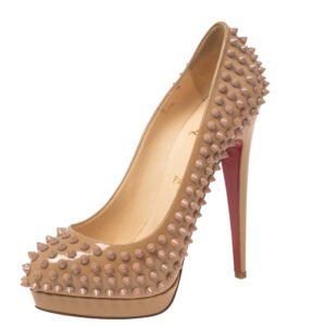 Christian Louboutin Beige Patent Leather Alti Spiked Platform Pumps Size 39