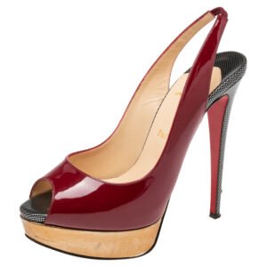 Christian Louboutin Burgundy Patent Leather Lady Peep-Toe Slingback Pumps Size 39.5