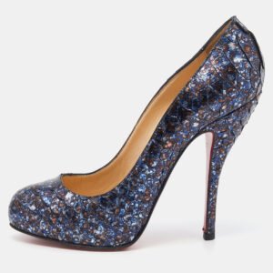 Christian Louboutin Navy Blue Python Leather New Simple Pumps Size 35.5