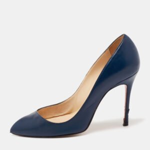 Christian Louboutin Navy Blue Leather Corneille Pointed Toe Pumps Size 35