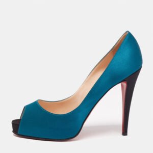 Christian Louboutin Blue/Black Satin Very Prive Peep Toe Platform Pumps Size 40