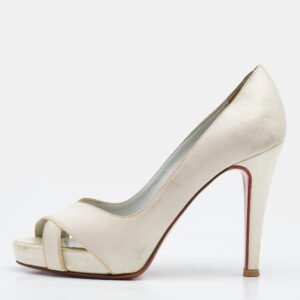 Christian Louboutin Off White Satin Shelley Peep-Toe Pumps Size 36