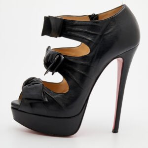 Christian Louboutin Black Leather Madame Butterfly Platform Booties Size 37