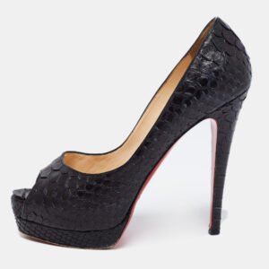Christian Louboutin Black Python Altadama Peep-Toe Platform Pumps Size 38