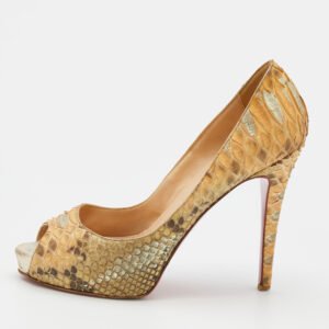 Christian Louboutin Beige Python Leather Very Prive Peep Toe Pumps Size 37
