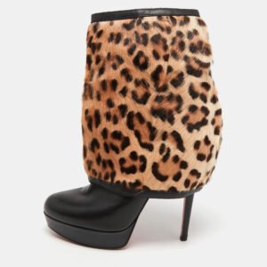 Christian Louboutin Black Leather And Calf hair Leopard Boots Size 40