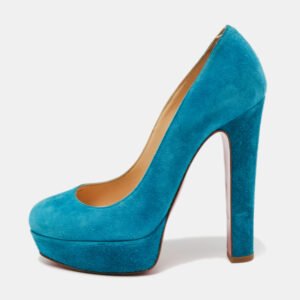 Christian Louboutin Blue Suede Bibi Platform Pumps Size 36