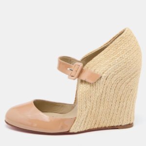 Christian Louboutin Beige Patent Leather Cordocou Espadrille Pumps Size 38