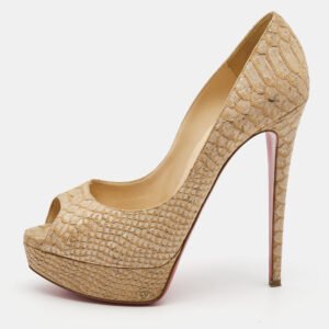 Christian Louboutin Two Tone Python Embossed Leather Lady Peep Pumps Size 39.5