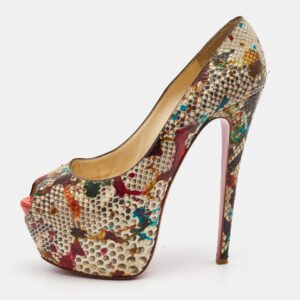 Christian Louboutin Two Tone Splash Print Python Highness Pumps Size 39.5
